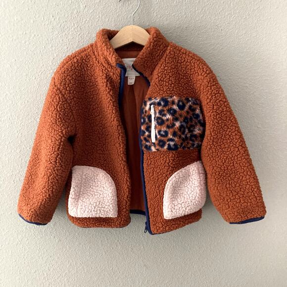 Cat & Jack Sherpa Zip Up Jacket - Animal Print, Rust - XS 4/5 - Picture 2 of 7